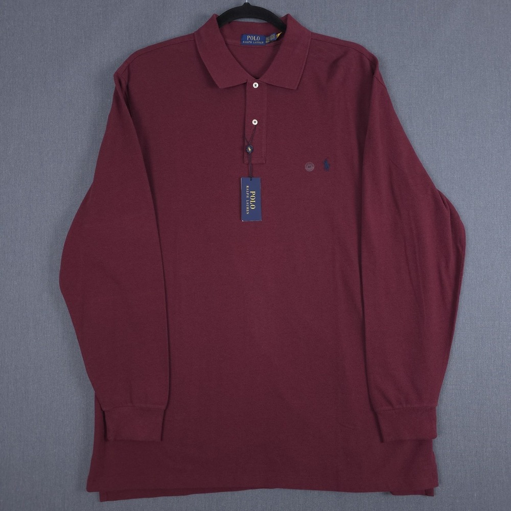 Polo Ralph Lauren Mesh Long Sleeve Polo Shirt Mens 2XLT Burgundy Pullover